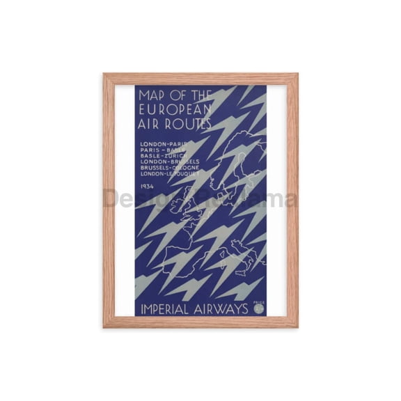 Imperial Airways Map of the European Air Routes, 1934. Designed by Lee-Elliott. Framed Vintage Travel Poster