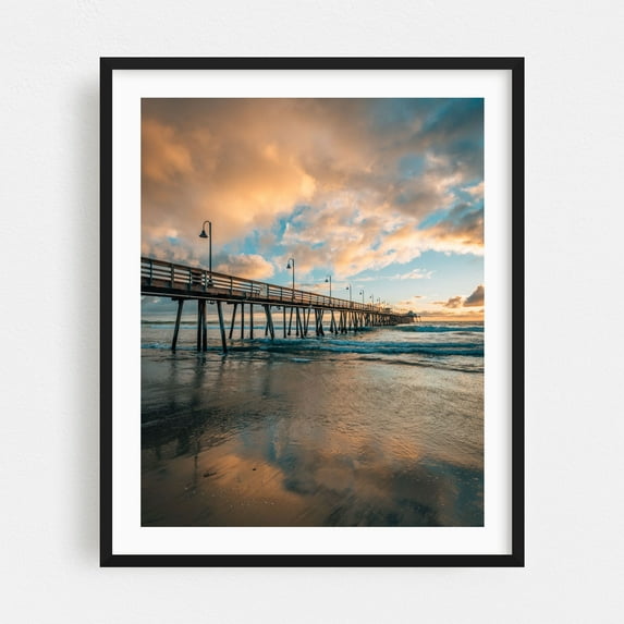 Imperial Beach Pier Sunset 04 - Imperial Beach California Photography Sunset Seascape Boardwalk Ocean Beach Coast Scenic Black Framed Wall Art Print 6 x 8 inches