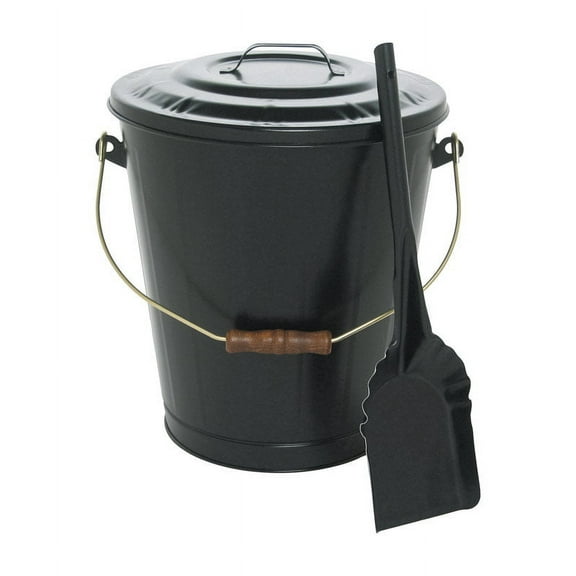 Black Fireplace Ash Container and Shovel Set