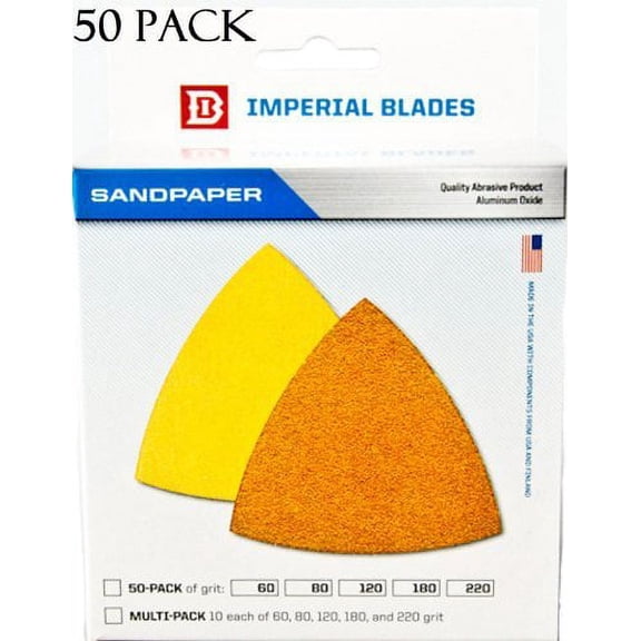 Imperial Blades 50TSP80 80 Grit Triangle Sandpaper, 50-Pack