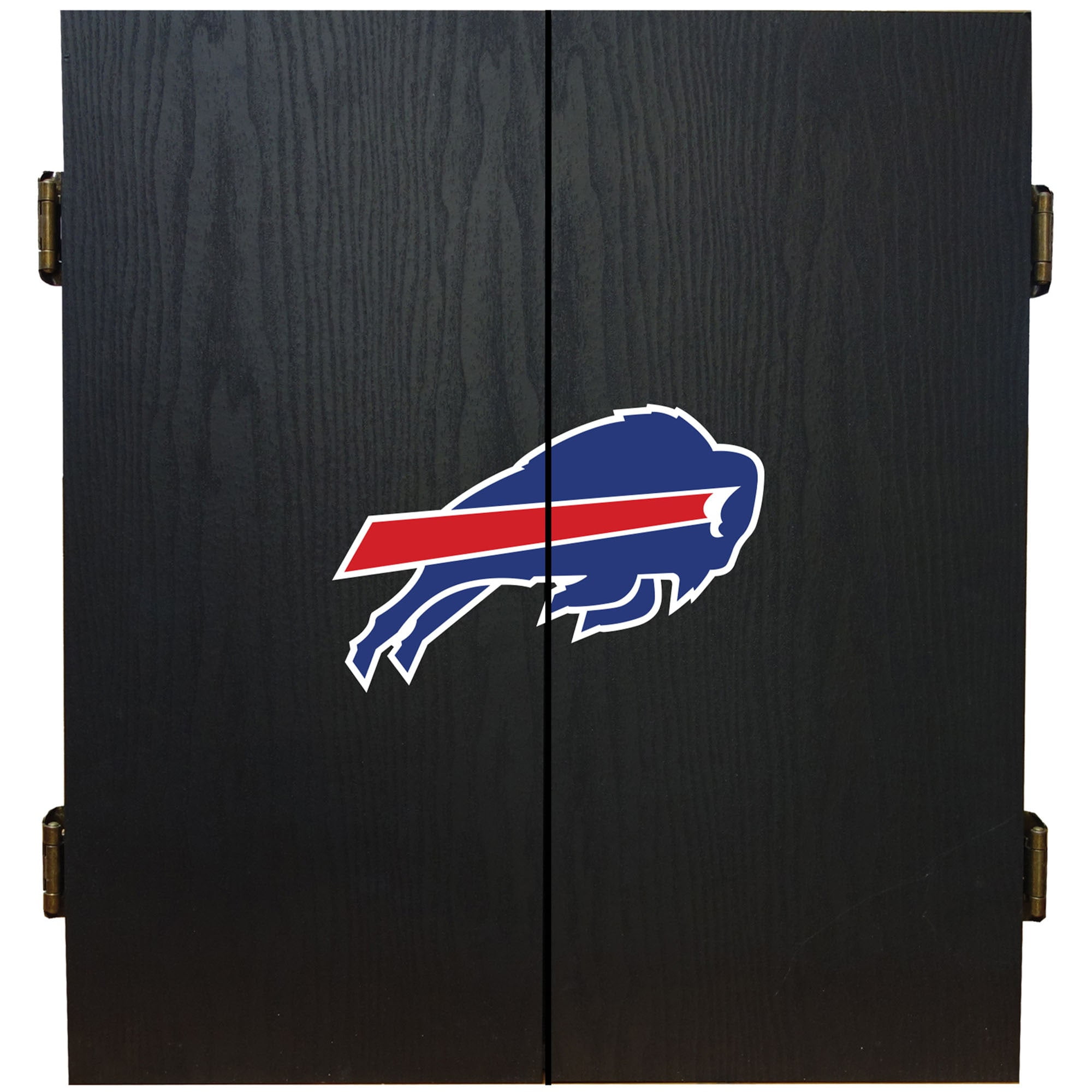 Buffalo Bills Black Wood Dartboard Cabinet Set with Steel Darts