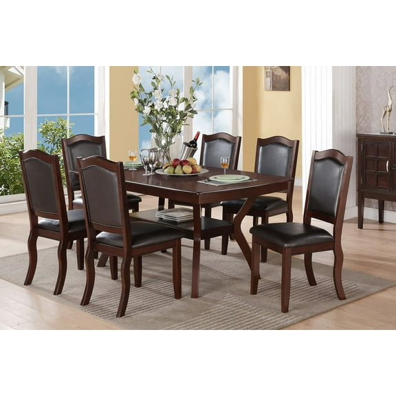 Imperial Classic Contemporary Dining Room Dining Table 6 Side Chairs Cushioned Seat Back Chair 7pcs Set Kitchen Room in Espresso Color