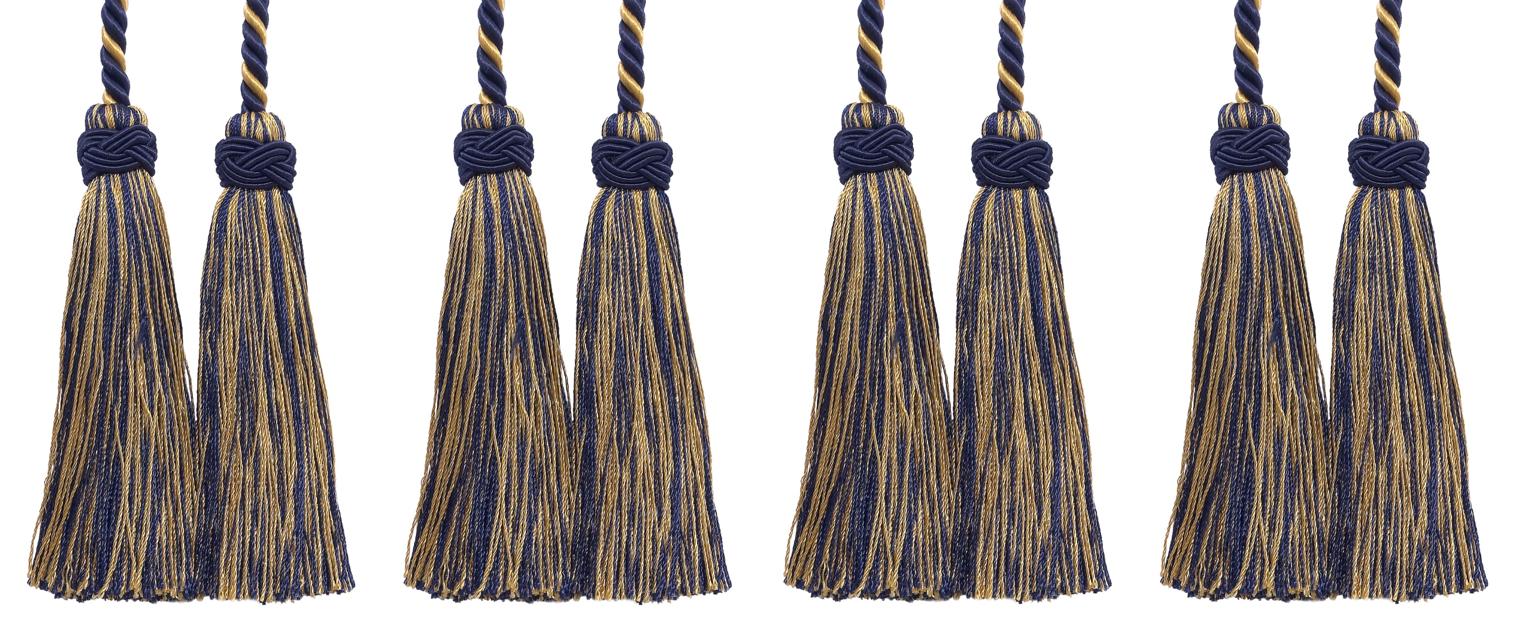 DÉCOPRO Gold Navy Blue Tassel Fringe Trim - 3 3/4 Inch Long Imperial II Collection, 97% Rayon, Sold By The Yard