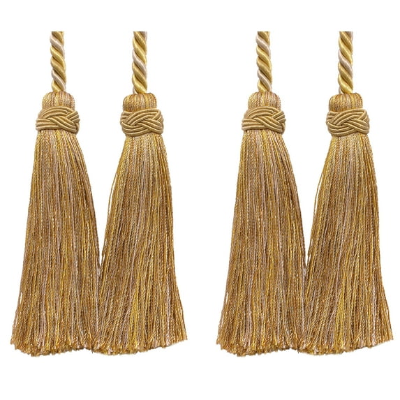 Imperial Collection Double Tassel Curtain and Drapery Tieback / Holdback, 4" Tassel (10cm), 26" Spread (66cm) # ICT, Rustic Gold #4975 (Light Gold, Beige Gold, Yellow Gold) Set of 2