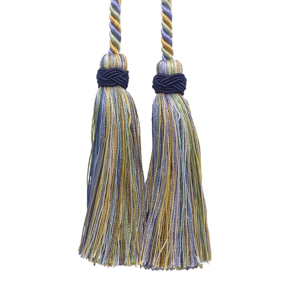 Imperial Collection Double Tassel Curtain and Drapery Tieback / Holdback, 4" Tassel (10cm), 26" Spread (66cm) # ICT, Spring Green #4668 (Mint Green, Sky Blue, Light Gold) Sold Individually