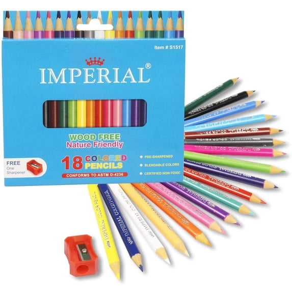 Imperial Colored Pencils Mini with Sharpener Wood Free Nature Friendly 18 Count