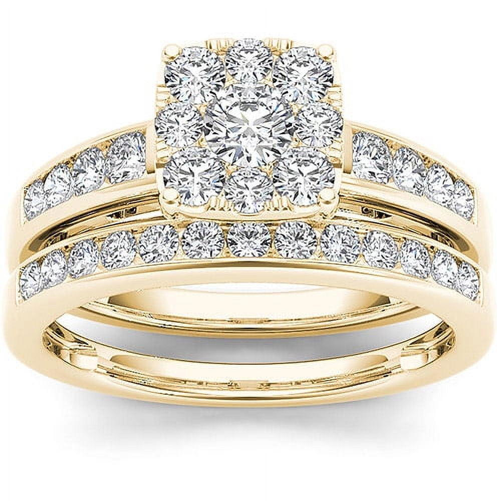 Imperial Diamond Cushion-Shape Cluster Engagement Ring Set, 1 ct, 10kt Yellow Gold