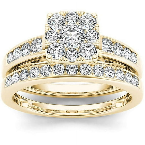 Imperial Diamond Cushion-Shape Cluster Engagement Ring Set, 1 ct, 10kt Yellow Gold