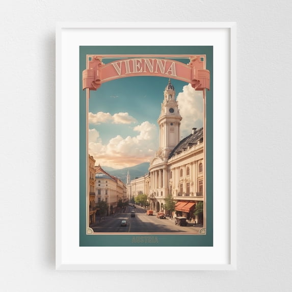 Imperial Elegance: Vintage Travel Poster of Vienna - Vienna Vienna Austria Illustration White Framed Wall Art Print 12 x 18 inches
