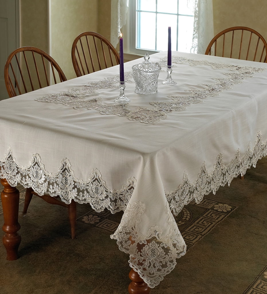Imperial Cream Embroidered Lace Oblong Tablecloth 70" x 140"