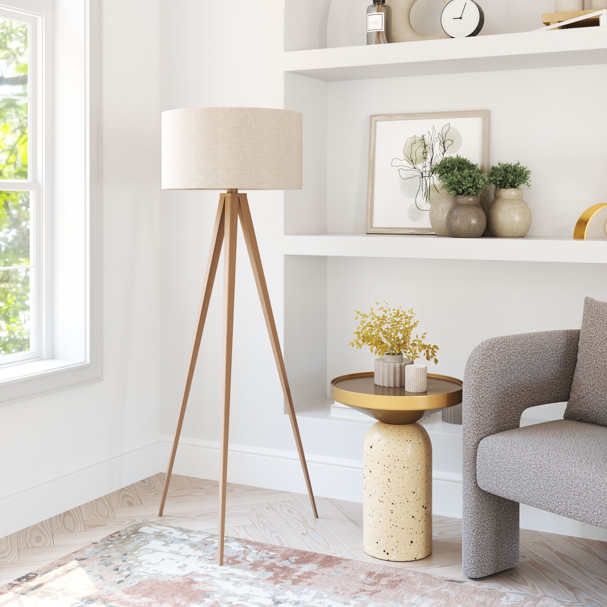 Imperial Floor Lamp Beige & Natural Floor Lamp, Modern Style, Works with dimmer (Dimmer Not Included), PVC, Lighting Floor Lamps
