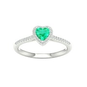 Imperial Gemstone 10K White Gold Heart Cut Emerald 1/8 CT TW Diamond Halo Women's Ring