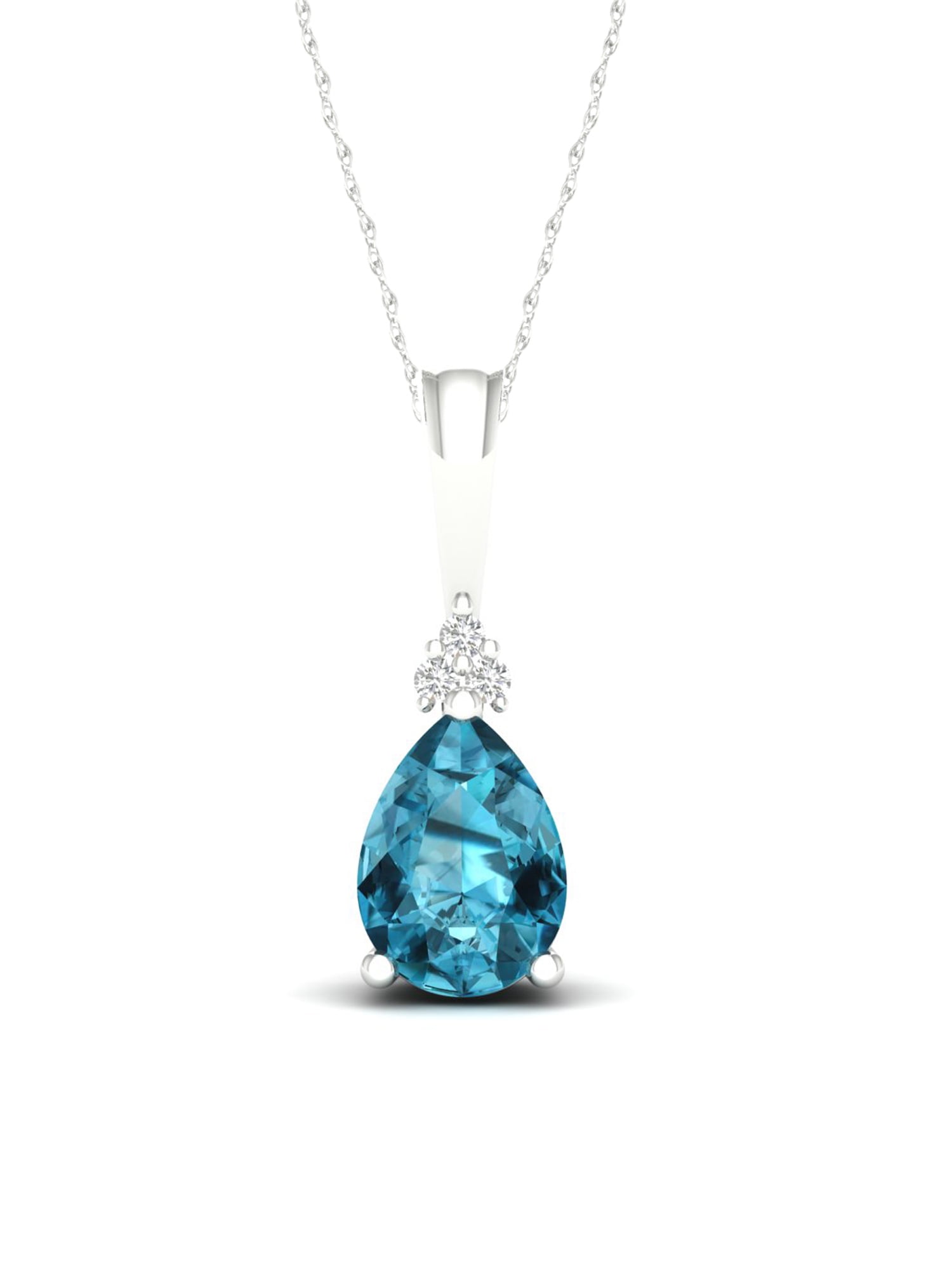 Bezel Gemstone Round Pendant Necklace - Sterling Silver - Blue Topaz  (16-24