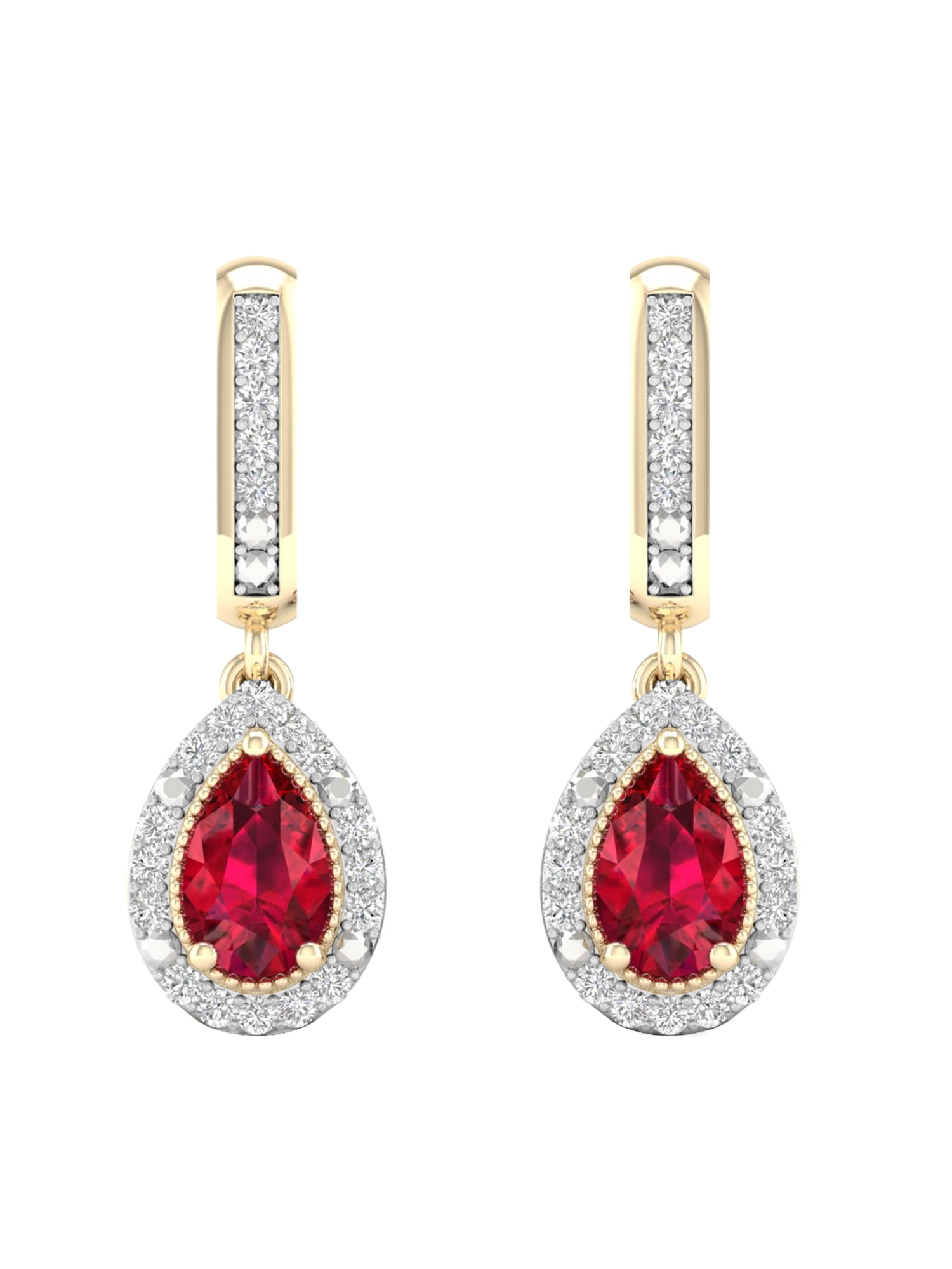 Minimalist Garnet & Diamond 14k Gold Dangle Drop Earrings For Women