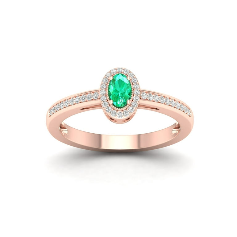 Imperial Gemstone 10k Rose Gold Oval Cut Emerald 1/10CT TW Diamond