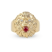 Imperial Gemstone 10k Yellow Gold Round Cut Ruby Lion Ring for Men