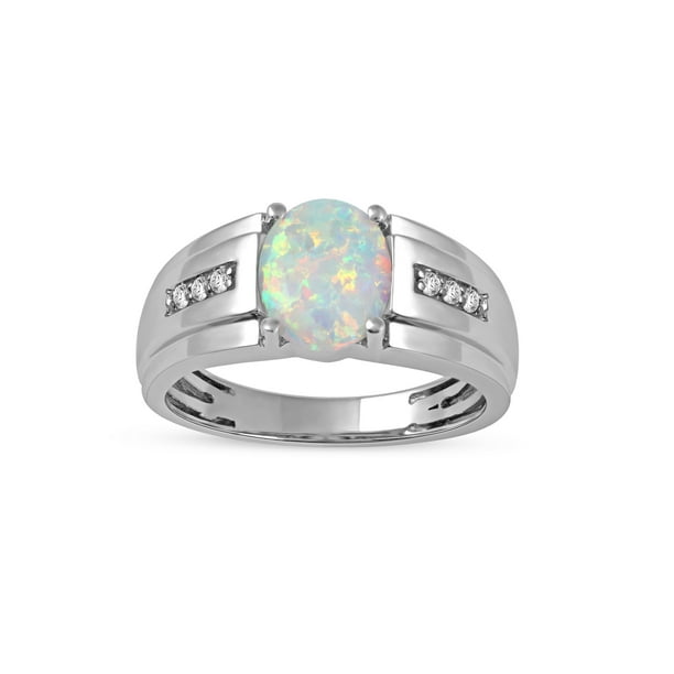 14k White Gold Oval Created Opal And Diamond Infinity Inspired Ring 14k White Gold Oval Created Opal And Diamond Infinity Inspired Ring