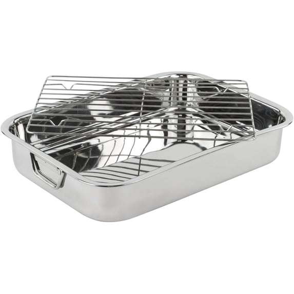 Imperial Home 17” Rectangular Roasting Pan with Rack Stainless Steel Baking Pan