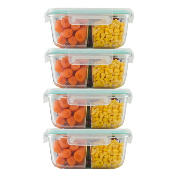 Imperial Home 4 Pc Rectangular Glass Containers with Divider - 25 Oz.