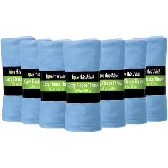 Imperial Home 50” x 60” Soft Fleece Throw Blanket for Home & Travel, Light Blue 24-Pack