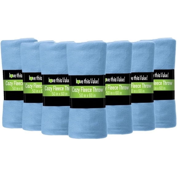 Imperial Home 50” x 60” Soft Fleece Throw Blanket for Home & Travel, Light Blue 24-Pack