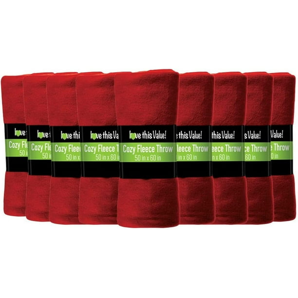 Imperial Home 50 x 60 Soft Fleece Throw Blanket for Home Travel Red 24 Pack