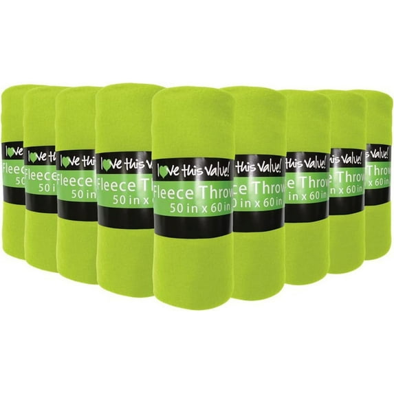 Imperial Home 50” x 60” Soft Fleece Throw Blankets Lime Green 24 Pack