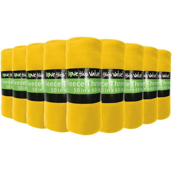 Imperial Home 50” x 60” Soft Fleece Throw Blankets Yellow 12 Pack