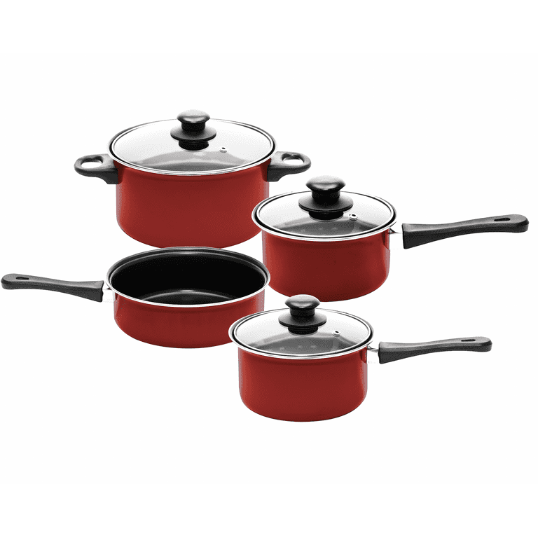 Imperial Home 7 Pc Carbon Steel Nonstick Cookware Set, Pots & Pans,  Dishwasher Safe Cooking Set, Kitchen Essentials (Red)