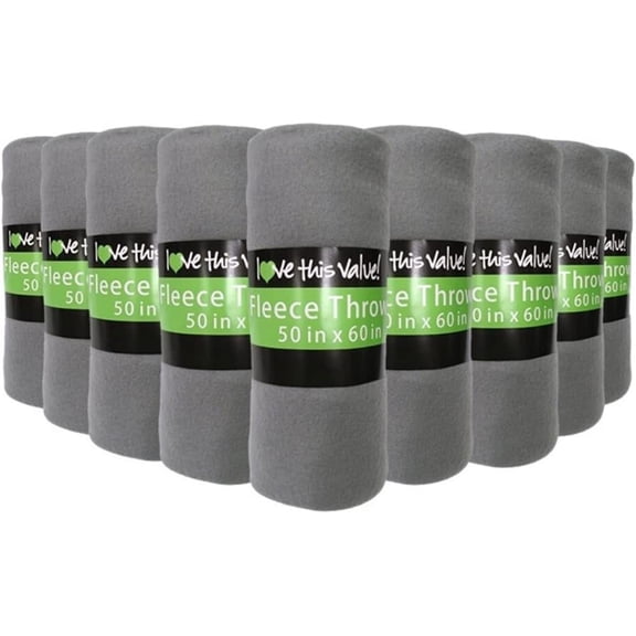 Imperial Home Fleece Blankets Bed, Travel & Throw Blanket Bulk Pack, Gray 12-Pack