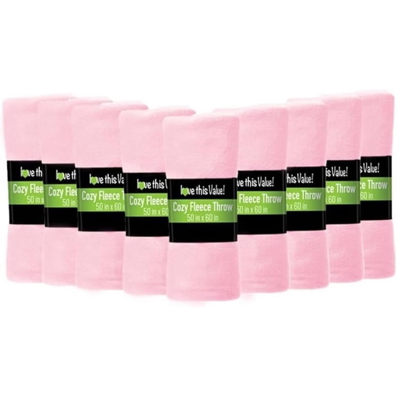 Imperial Home Fleece Blankets Bed, Travel & Throw Blanket Bulk Pack, Pink 12-Pack