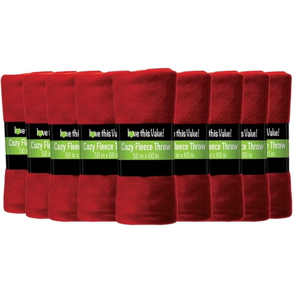 Imperial Home Fleece Blankets Bed, Travel & Throw Blanket Bulk Pack, Red 12-Pack
