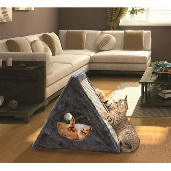 Imperial Home Foldable Cat Condo/Home with Kitty Scratching Pad, Gray, 18" x 15.5" x 10"