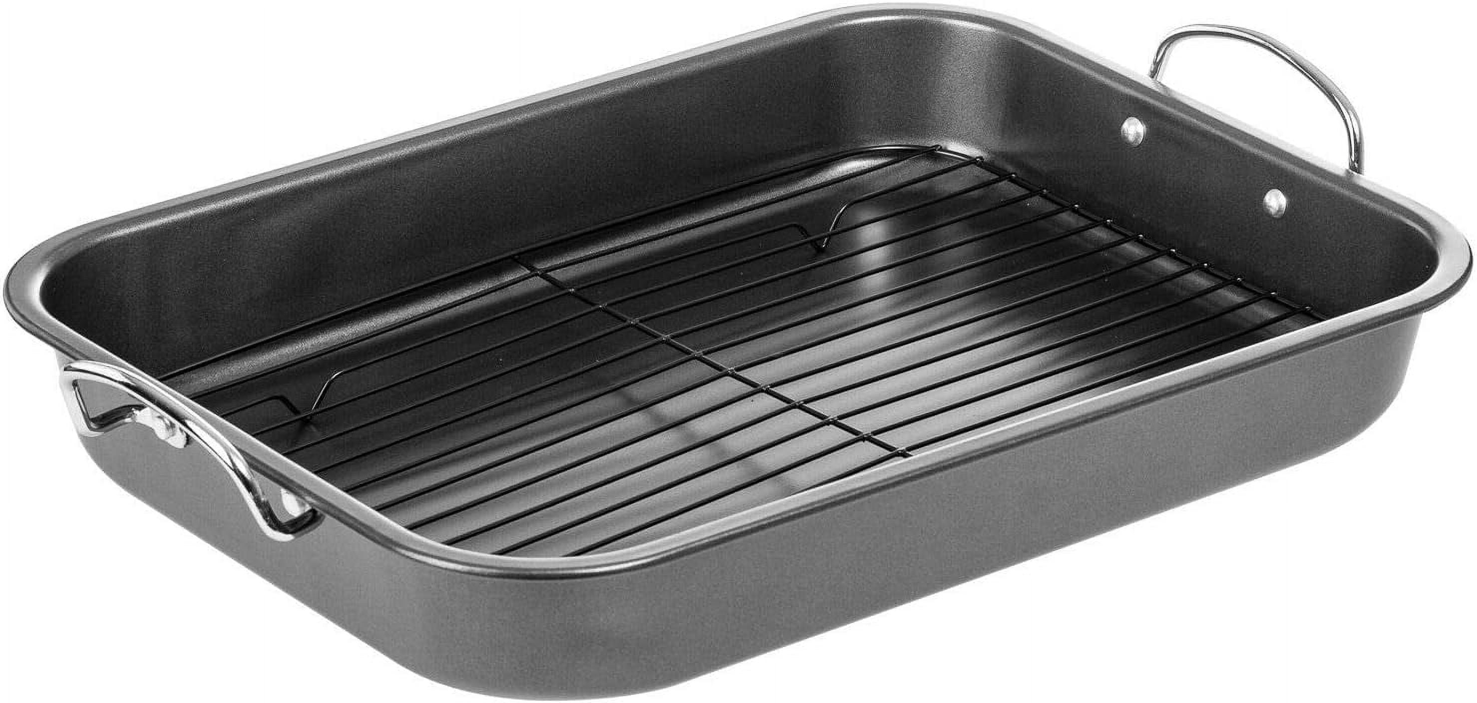 15-Inch Non-Stick Carbon Steel Roasting Pan with Rack and Handles