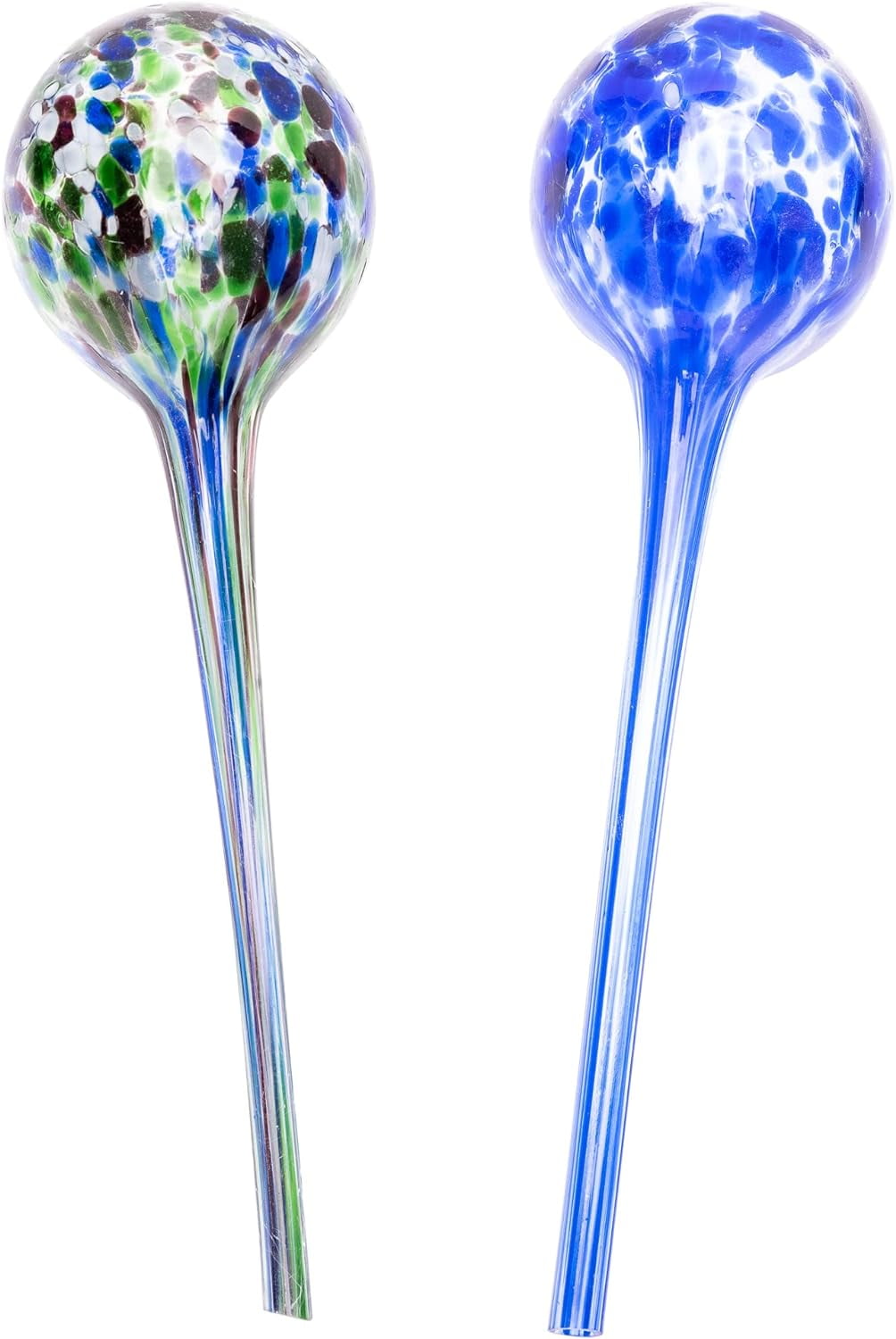 Hand-Blown Blue and Green Glass Plant Watering Globes, 2-Pack