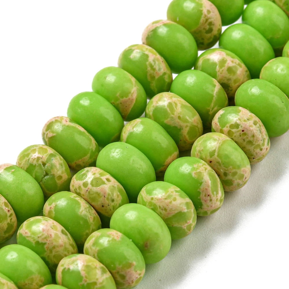 Imperial Jasper Dyed Beads Strands Rondelle Green Yellow 8~8.5x5~5.5mm Hole: 1.2mm 76~77pcs/strand 15.20''~15.47"(38.6~39.3cm)
