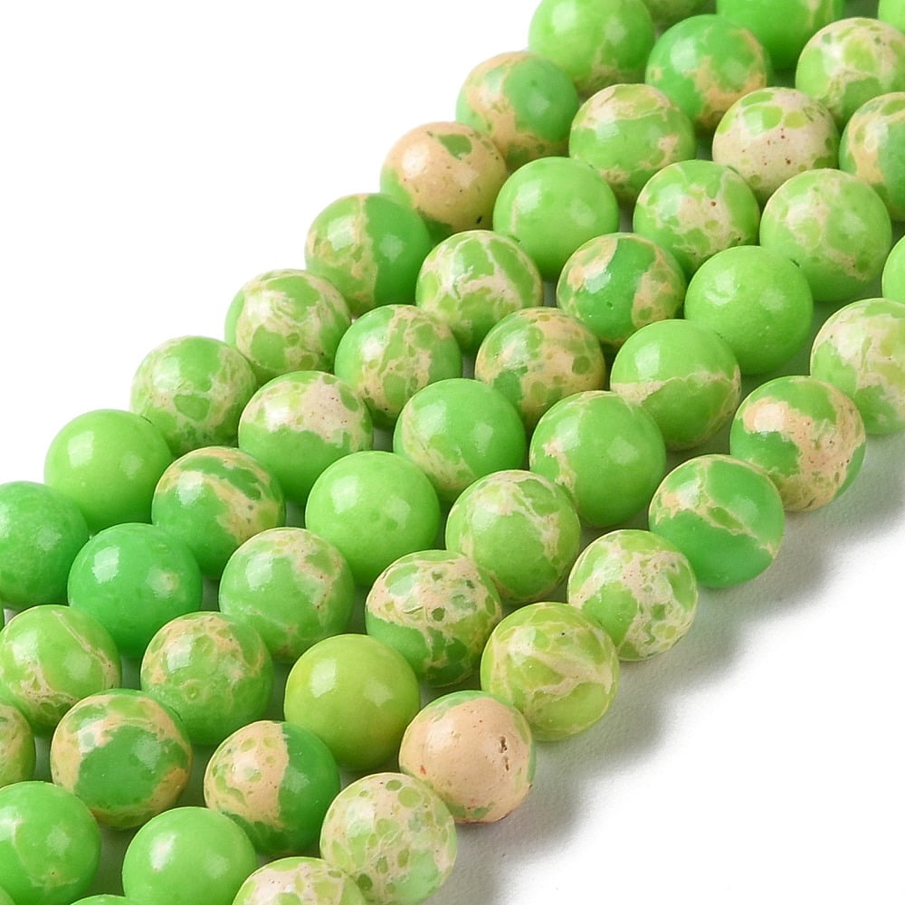 Imperial Jasper Dyed Beads Strands Round Green Yellow 6mm Hole: 1.4mm 60~62pcs/strand 14.72''~15.28''(37.4~38.8cm)