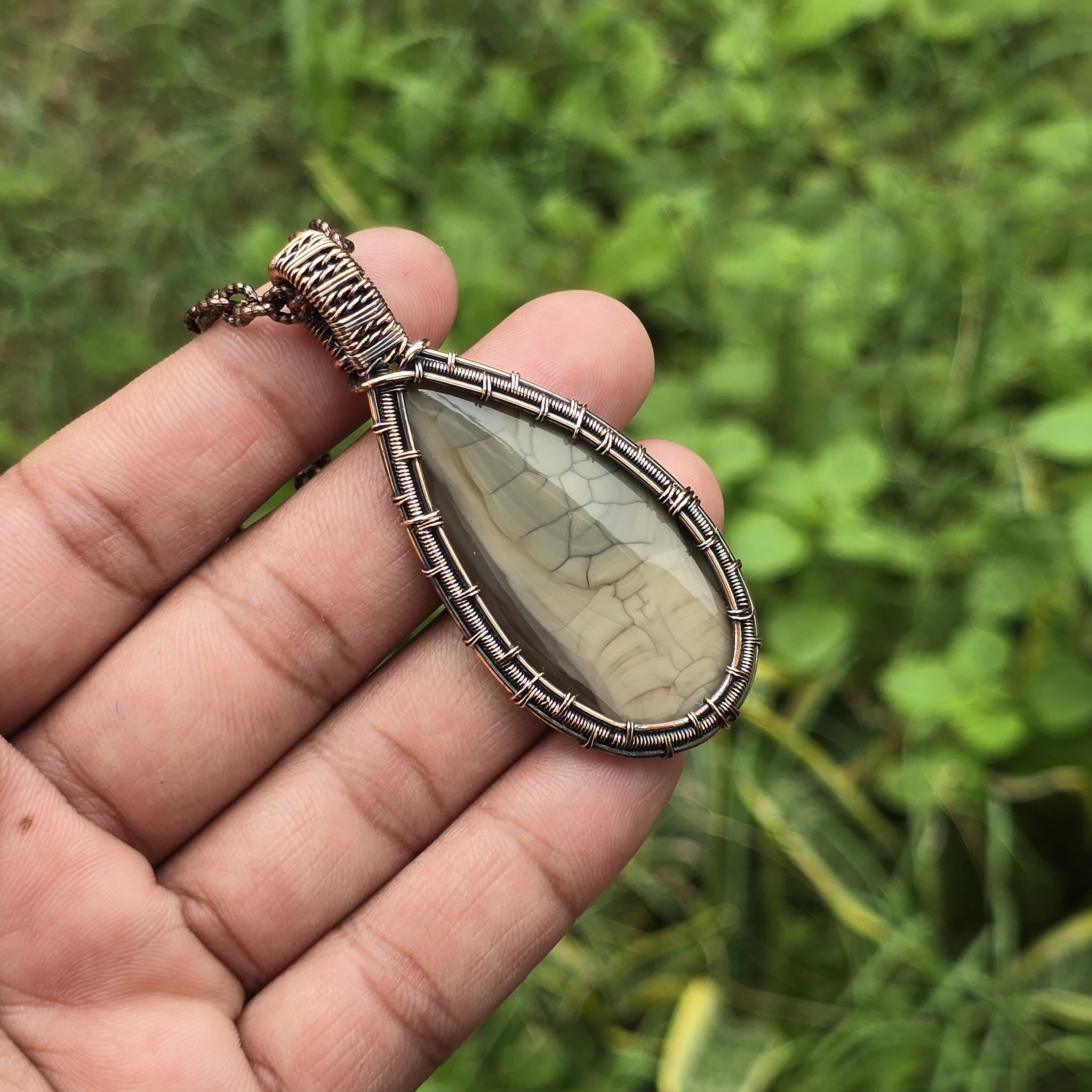 Imperial Jasper Gemstone Handmade Copper Wire Wrap Chain Pendant 2.55 ...