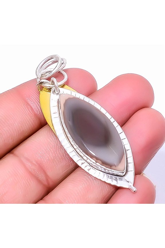 Imperial Jasper - Guadalajara 925 Sterling Silver Two Tone Pendant 2.34" A359, Christmas Gift, Gemstone Silver Jewelry, Jasper Pendant, New Year Sale