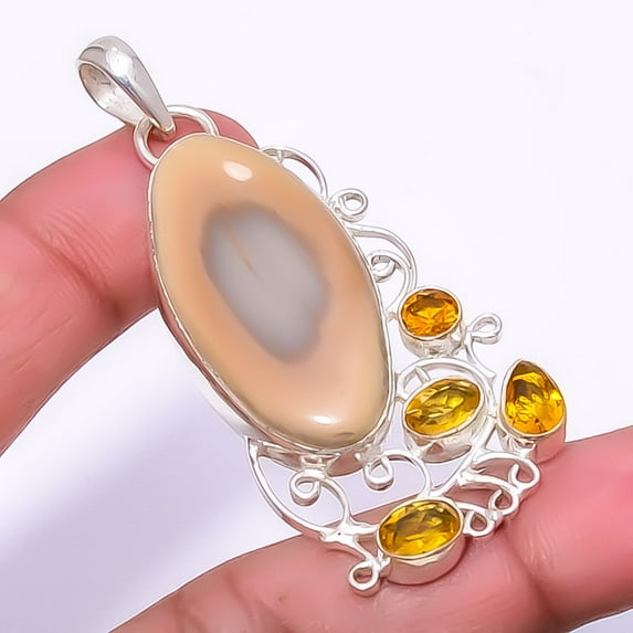 Imperial Jasper - Guadalajara & Citrine 925 Sterling Silver Pendant 2.54" T2791, Beautiful Jewelry For Woman, New Year Sale, Valentin's Day Gift