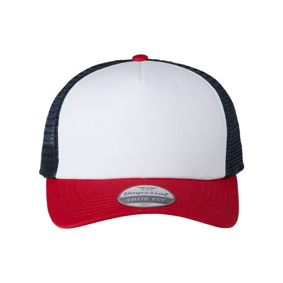 Imperial North Country Trucker Cap, White/ Red/ Dark Navy - Adjustable