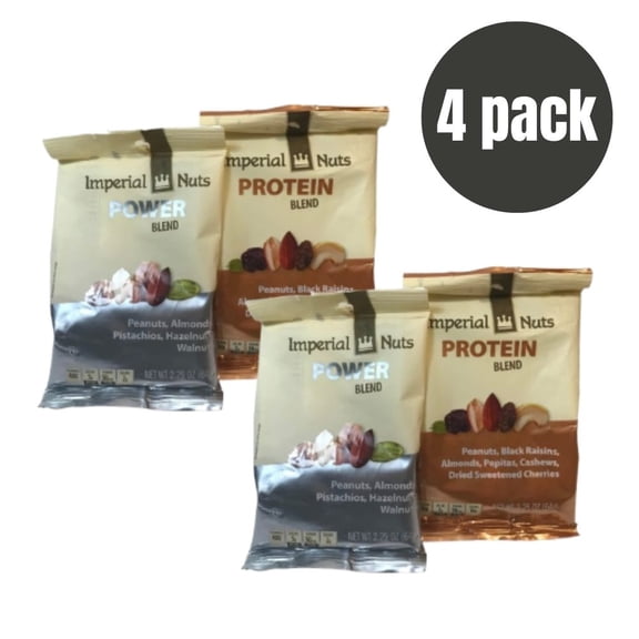 Imperial Nuts Power Blend & Protein Blend, 4 Pack (2 Each, 2.25 oz Bags) | Mixed Nuts, Seeds & Dried Fruits | Healthy Protein Snack Packs for Kids & Adults