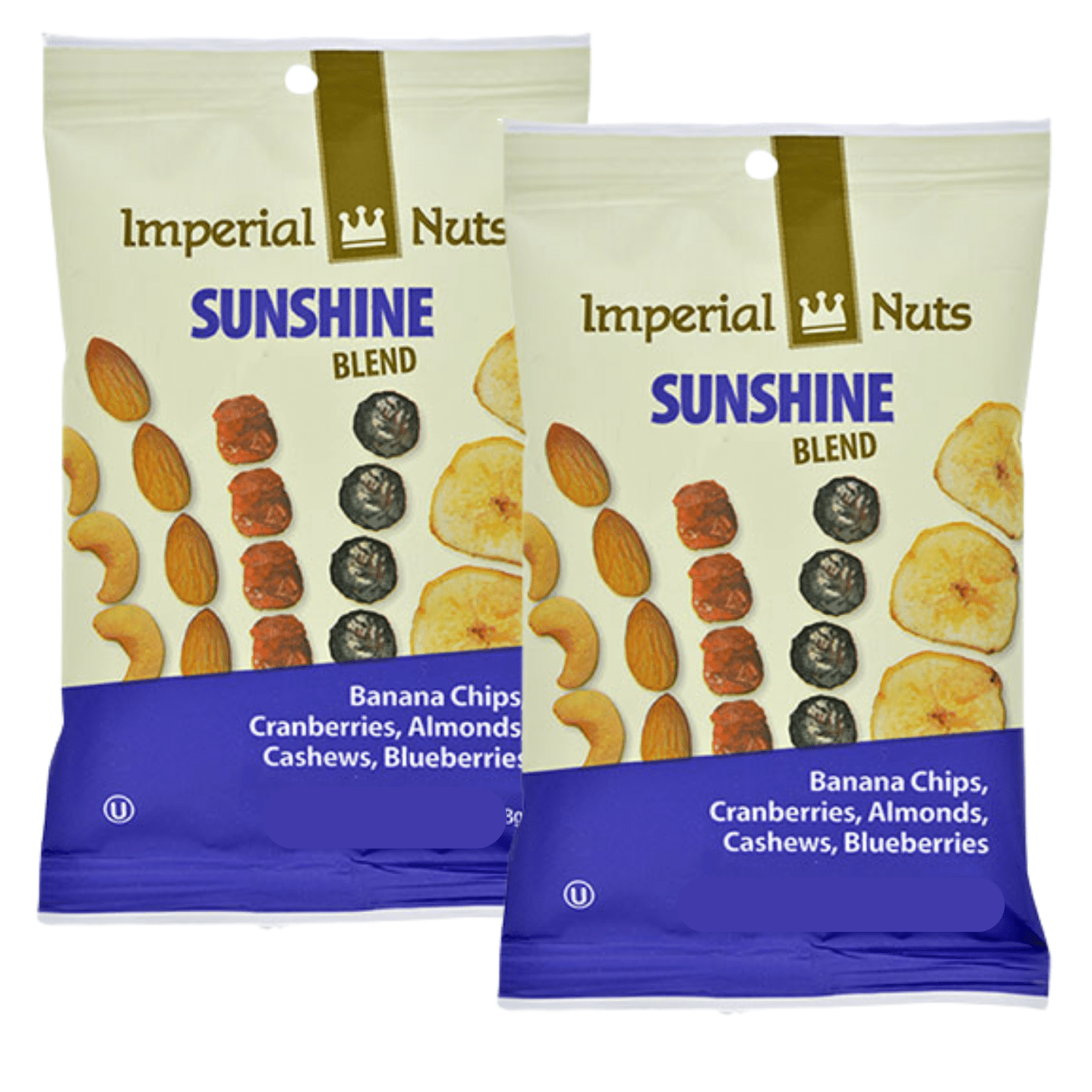 Imperial Nuts Sunshine Blend Antioxidant Snack Mix 2.25oz, Made from Banana Chips, Cranberries, Almonds, Cashew \u0026 Blueberry On the-Go Snacks Great For Halloween Trick or Treats Pack of 2