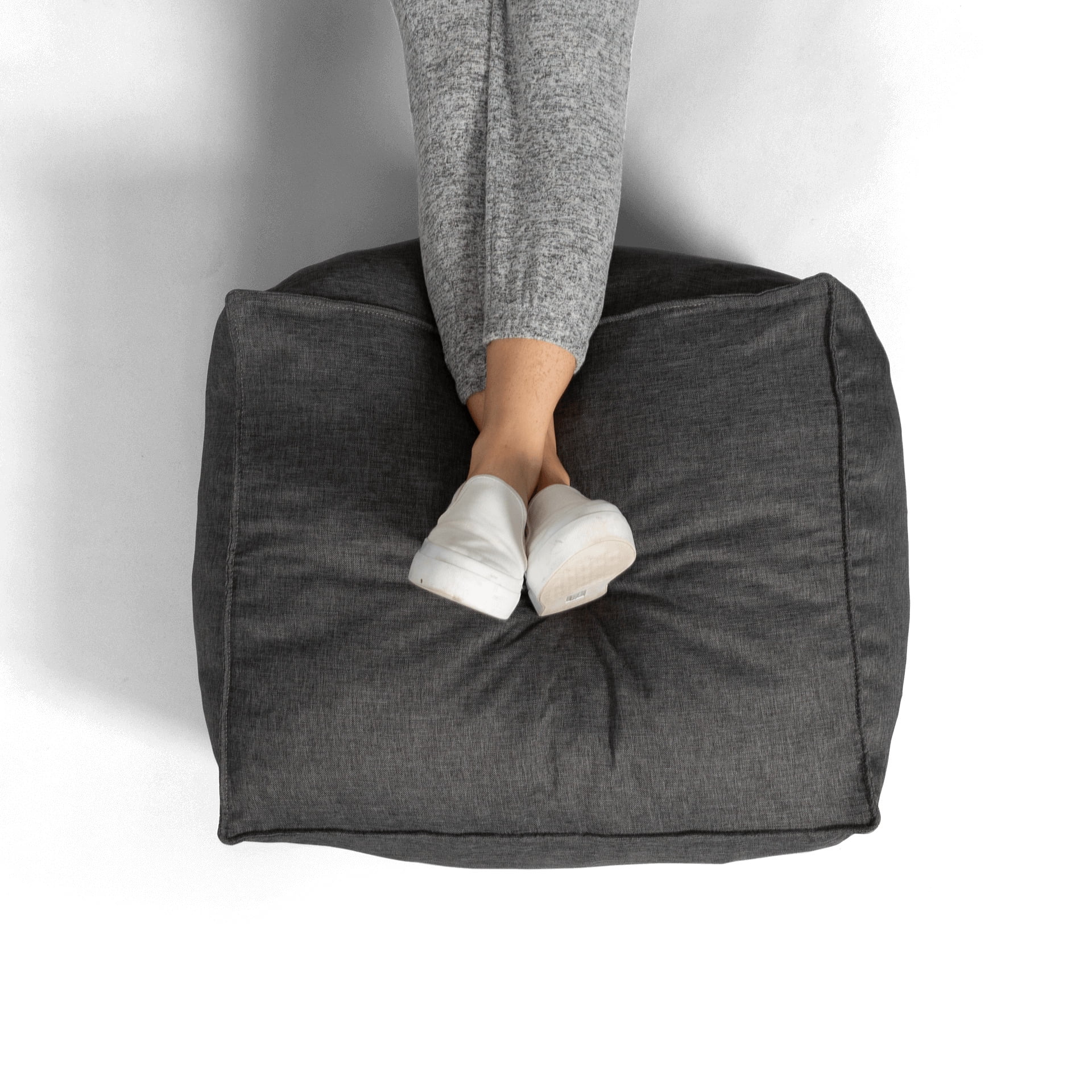 Gray Polyester Foam Filled Ottoman Pouf