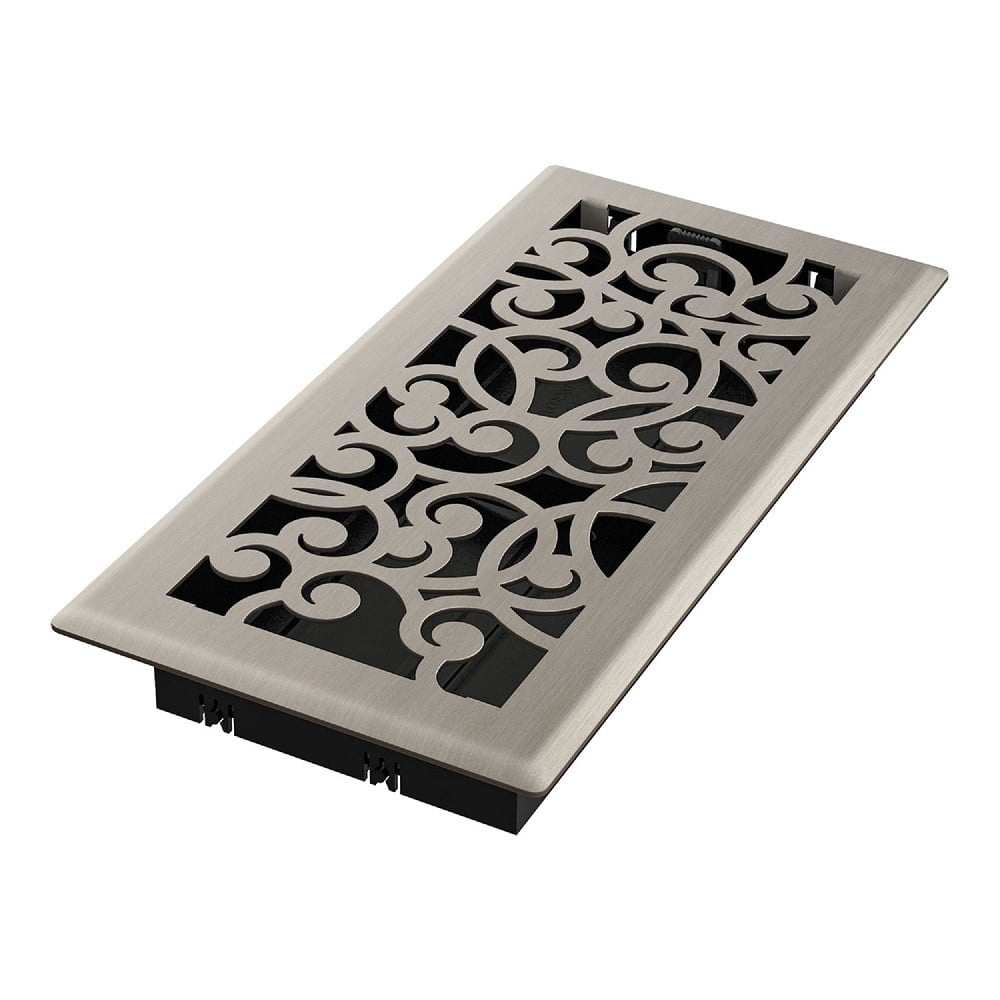 Imperial RG3360 Brushed Nickel Wonderland Design Louvered Floor Register - 4inch x 10inch Duct Opening