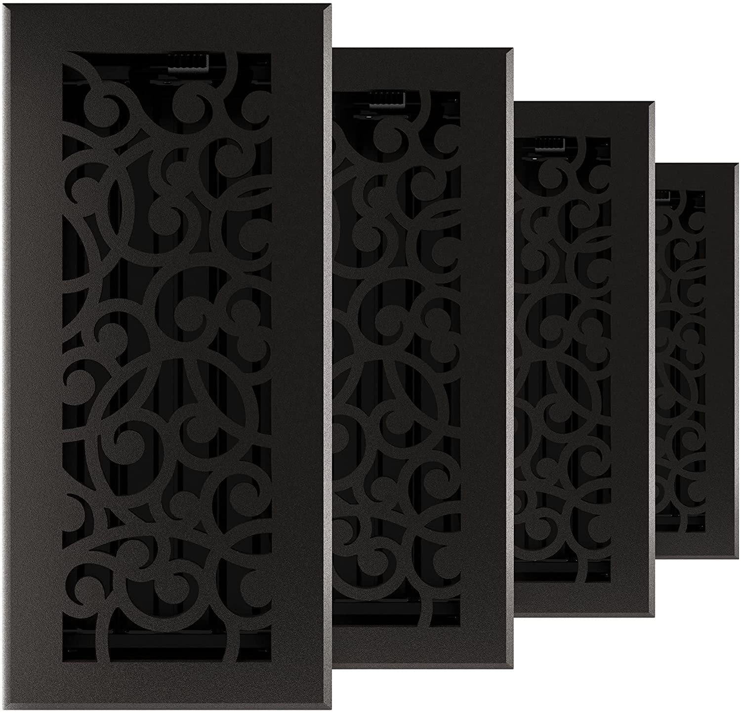 Imperial RG3374 Cast Iron Wonderland Decorative Floor Register, 4 x 10-Inch, Matte Black, 4 Pack