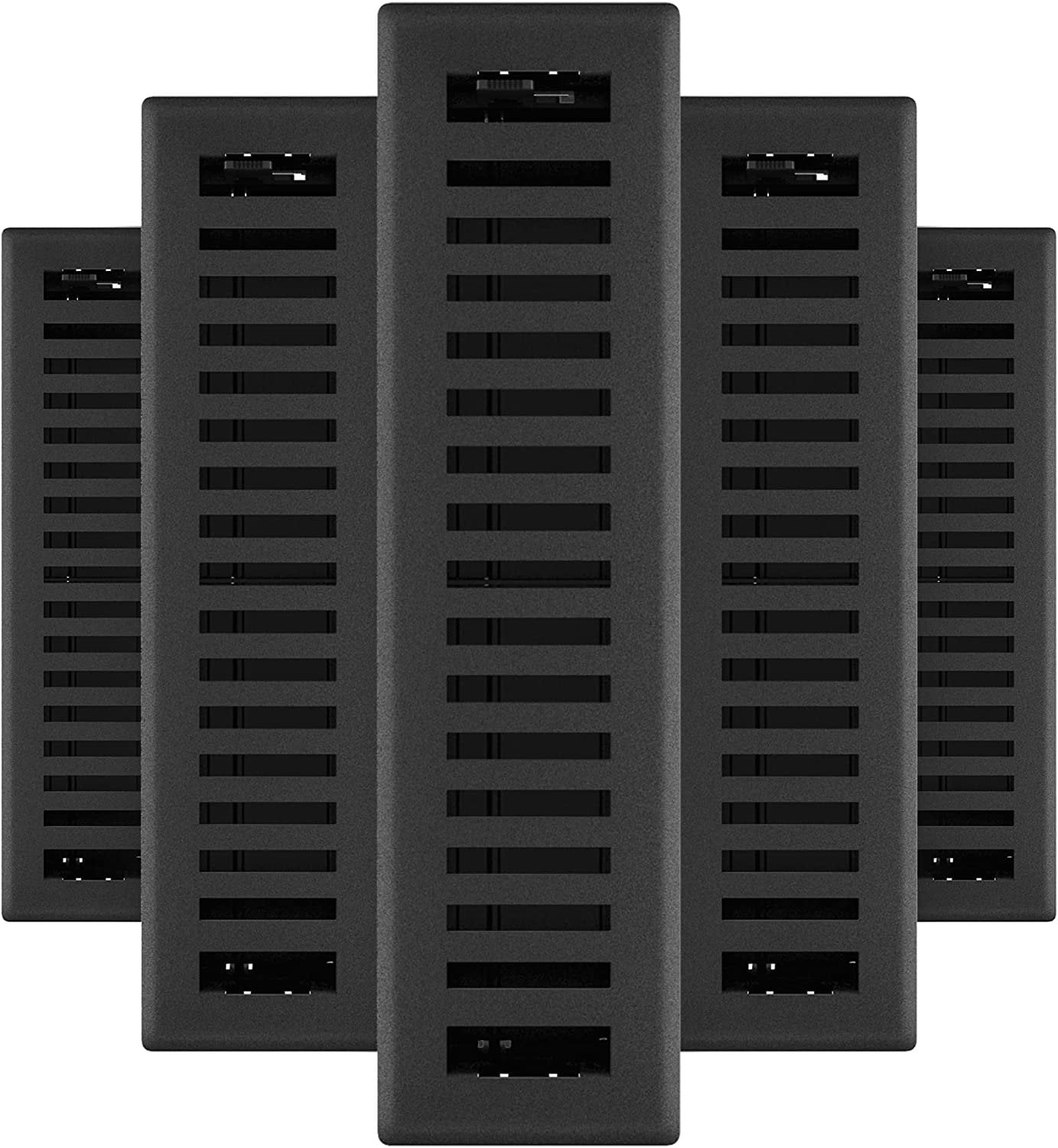 5-pack Imperial Montezuma Floor Register Classic Style - Adjustable Steel - 5 Pack, 2.25 x 12 In, Black — Residential Use, Standard Application