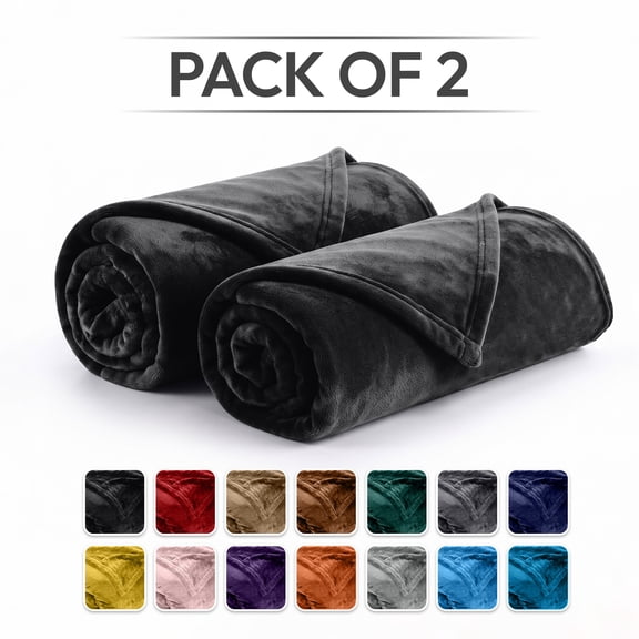 IR Imperial Rooms 2-Pack Fleece Blanket 50 x 60 Inches, Warm Reversible Plush Throw Blanket for Sofa Couch & Bed All-Season Comfort Black