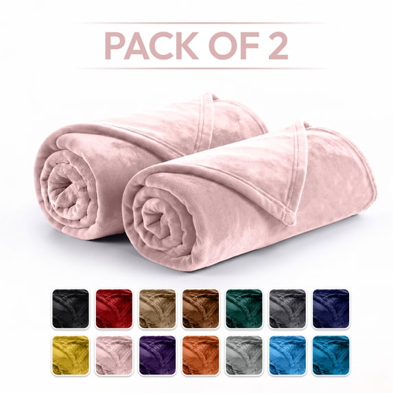 IR Imperial Rooms 2-Pack Fleece Blanket 50 x 60 Inches, Warm Reversible Plush Throw Blanket for Sofa Couch & Bed All-Season Comfort Pink