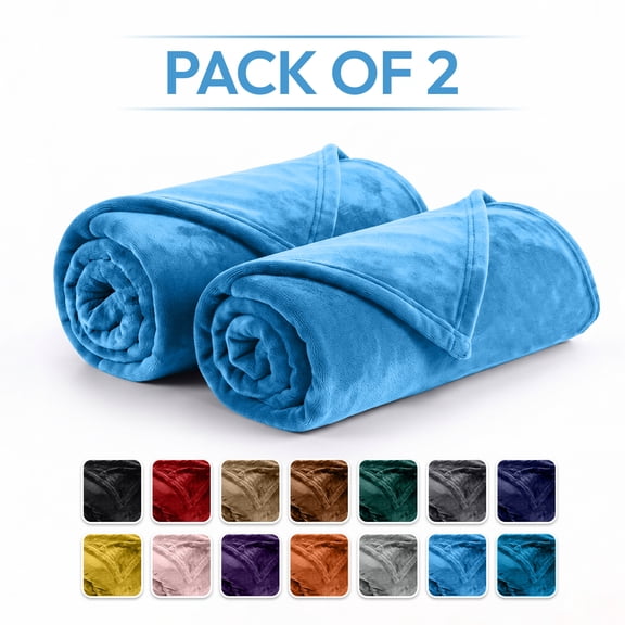 IR Imperial Rooms Pack of 2 Fleece Blankets Queen Size Cozy Reversible Plush Microfiber Blanket Soft Lightweight 310 GSM 90 x 90 Inches Light Blue